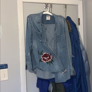 American Eagle Distressed Denim Flannel